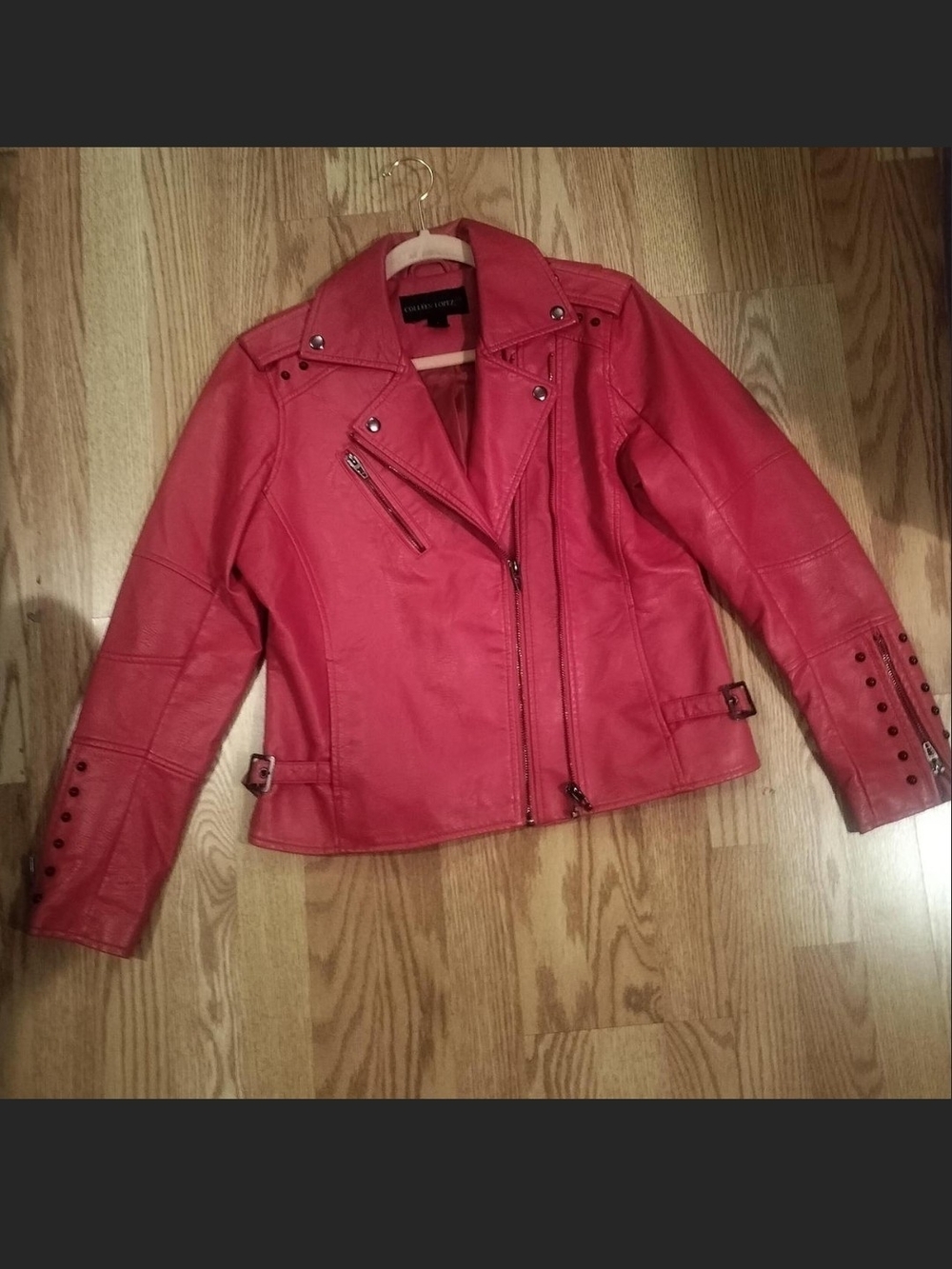 Colleen Lopez Red Faux Leather Moto Jacket